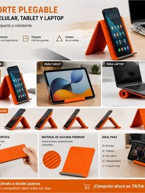 Foldable Silicone Tablet & Phone Stand - Orange